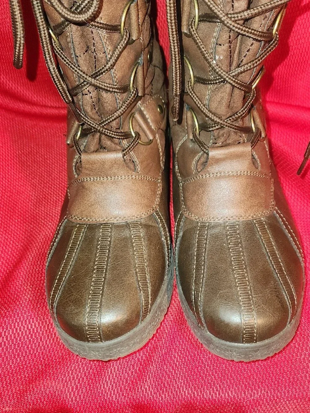 JustFab Brown Lace-Up Fur-Trim Winter Boots